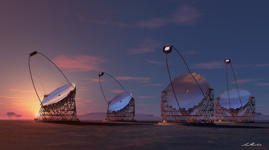 Representación artística de los cuatro telescopios LST. Fuente IAC